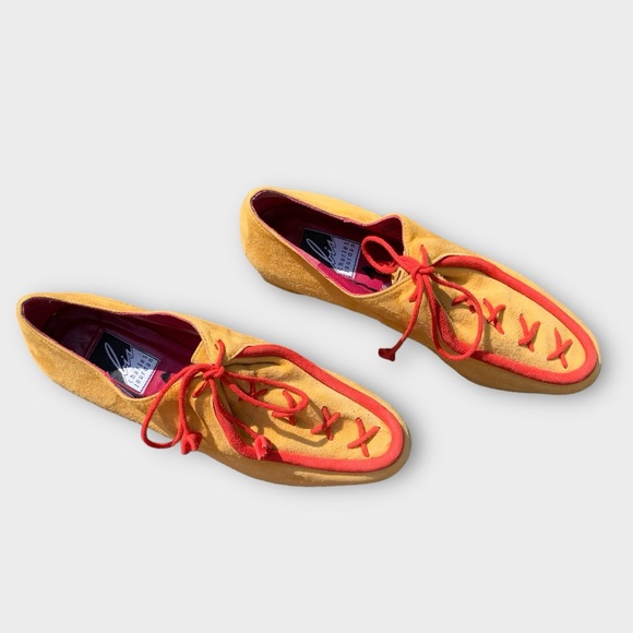 Vintage Rare Charles Jourdan Yellow and Red Suede Shoes - Picture 9 of 14